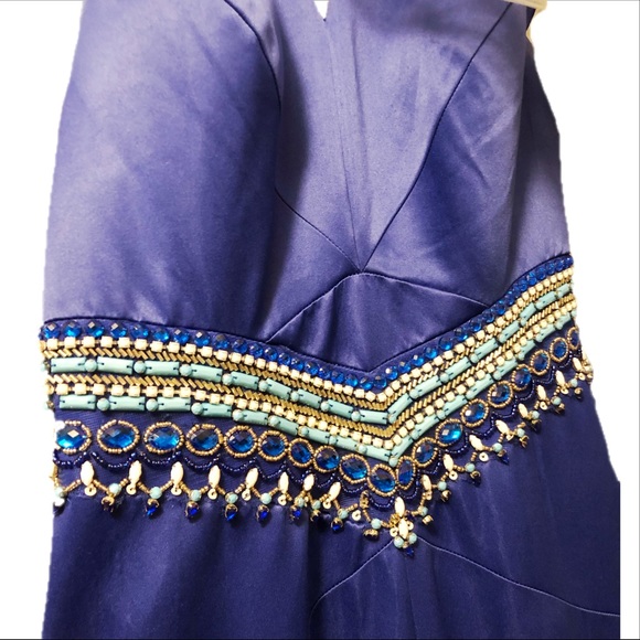 Royal Blue Matte Satin Mermaid Gown Rachel Allan - Picture 3 of 5